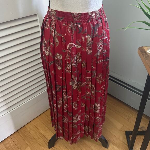 Vintage ALFRED DUNNER Womens Skirt 14 Red Floral Pleated Midi Modest Retro 90s - Picture 6 of 10
